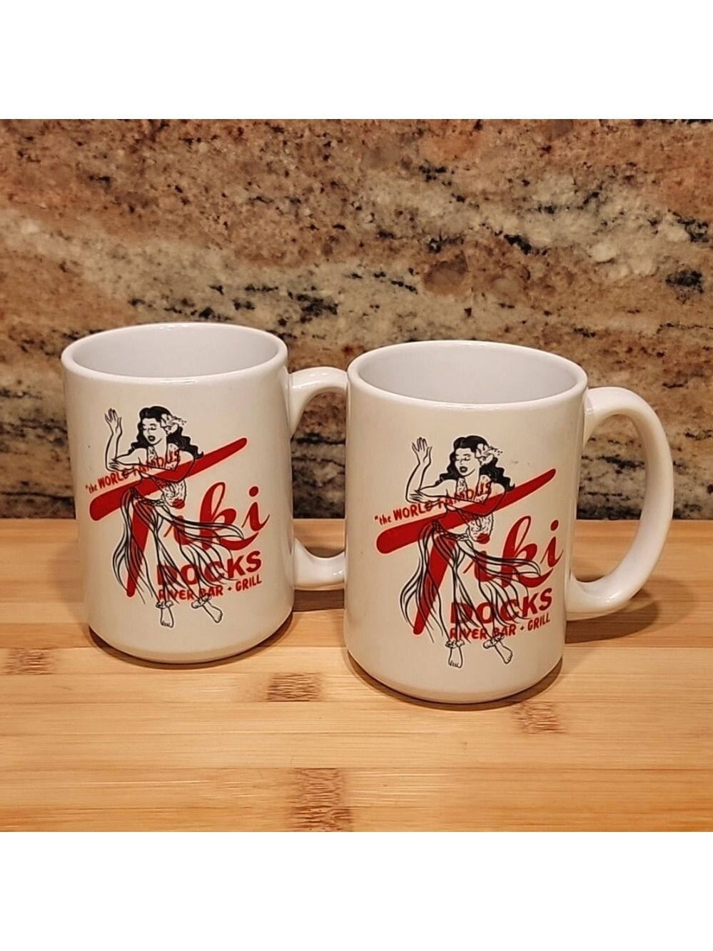 Rare Vintage set of 2 Tiki Docks Hula Dancers coffee mugs